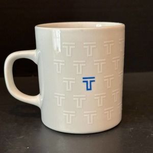 T Blue on White Coffee Mug Tea Cup Vintage porcelain Logo 14OZ. CHINA